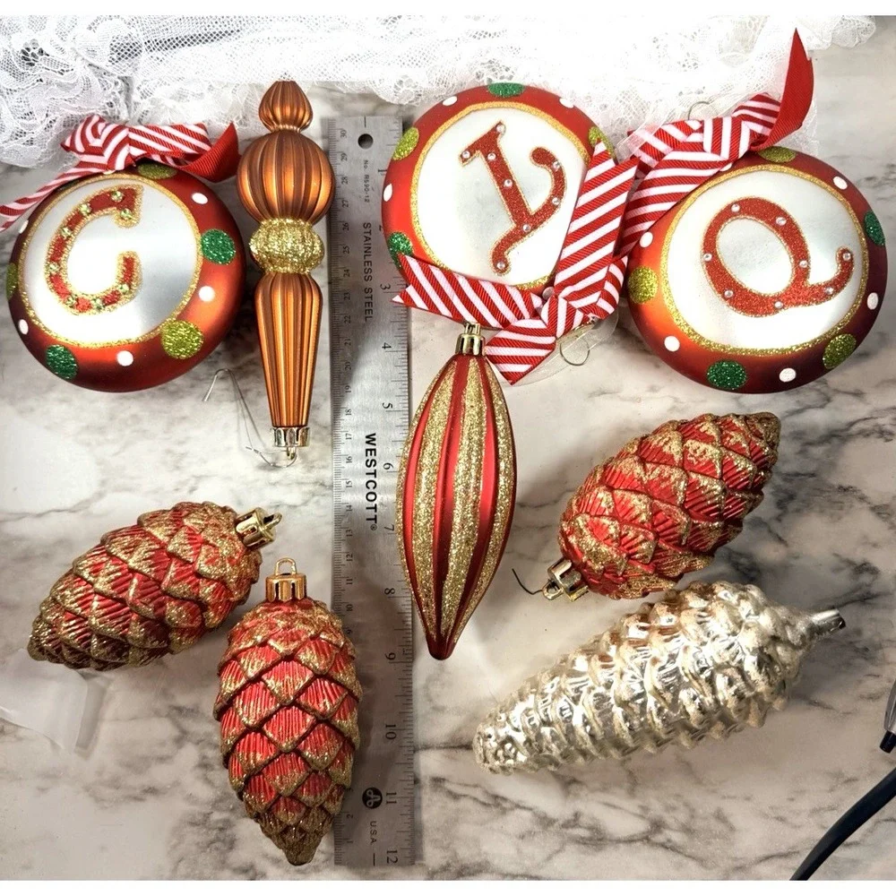 VTG Christmas Ornaments‎ set of 9 Plastic (P 2896)